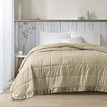 Madison Park Cambria Down Alternative Blanket, Premium 3M Scotchgard Moisture Wicking Treatment, Lightweight and Soft Bed Cover For Summer with Satin Trim, Oversized Twin Taupe