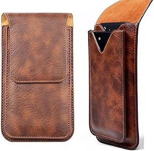 SmartPoint Brown Vintage Pouch Genuine Leather Double Mobile Pouch Waist Bag Pack for 6.5 inch and 5.5 inch Mobile Compatible for Apple iPhone 13 6.1"