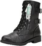 Vepose Women's 929 Combat Boots, Military Boots, Mid Calf Boots, Black Pu, Size 9.5 US -with Card Wallet Pocket(CJY929 blackpu 09.5)