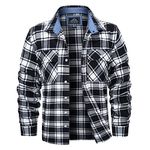 MAGCOMSEN Thermal Shirts for Men Long Sleeve Cold Weather Flannel Shirt Winter Warm Shirts Fleece Lined Plaid Shirt Men Black White