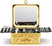 Qislee Makeup Box with A Detachable Lighted Mirror, Waterproof Travel Train Case, Cosmetic Organizer and Makeup Suitcase with Adjustable Dividers, Magnetic LED Mirror (Luxury Gold)