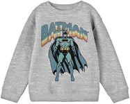 Bioworld Batman Vintage-Inspired Superhero Youth Heather Gray Crew Neck Sweatshirt-Large