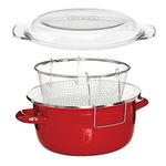 Premier Housewares 5L Deep Fat Fryer Enamel Chip Pan Fryer Glass Lid Chip Fryer Deep Frying Pan Red Deep Fryers Fryer Basket Small Fryer 16x33x27