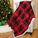 Catalonia Red Plaid Sherpa Throw Blanket, Super Soft Warm Snuggle Christmas Holiday Throws for Couch Cabin Decro, Buffalo Checkered