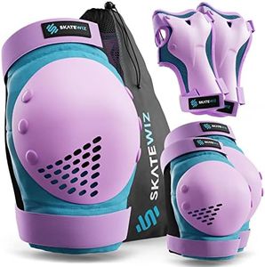 SKATEWIZ Skate Pads - Skateboard Pads for Kids 8-14 - Smash - Size M/L in Blue Purple - Skating Pads Knee Pads for Roller Skating Pads Kids Knee Pads - Skateboard Gear Kit Protection Skate