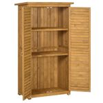 Outsunny Small Shed, Wooden Garden Storage Shed, 3 Shelves Outdoor Tool Shed Cabinet with Asphalt Roof and Shutter Doors, 87cm x 47cm x 160cm, Natural Wood Finish