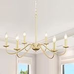 ADSENSTY 6-Light Gold Chandelier Modern Farmhouse Chandelier, Adjustable Height Candle Pendant Ceiling Chandeliers for Dining Room, Living Room, Foyer, Bedroom, Hallway, Kitchen