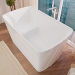 Mokleba 47" Lucite Acrylic Freestanding Bathtub，Square Shape Janpanese Soaking Tub with Seat Desgin,Toe-tap Chrome Right Drain, Slotted Overflow, cUPC Certified,Glossy White