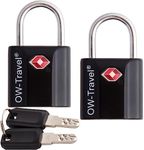 OW-Travel TSA Approved Luggage Locks Padlocks (2 Pack) Suitcase Locks with Keys. Heavy Duty Zinc Alloy Suitcase Padlocks with Key Lock for Luggage, Bag, Case, Backpack, Rucksack, Gym Locker (Black)
