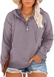 Eytino Womens Plus Size Hooded Sweatshirt Casual Long Sleeve Button Drawstring Pullover Hoodies Tops with Pocket,4X Purple