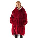 UMIPUBO Oversized Sherpa Hoodie Wearable Hoodie Sweatshirt Blanket Women Ultra Plush Fleece Large zipper pocket Giant Hoodies for Adults Men Women Teens Friends One Size Fits All (Red wine, One size)