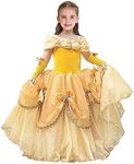 MYRISAM Girls Belle Princess Dress Beauty and the Beast Costume Halloween Carnival Cosplay Christmas Birthday Ball Gown w/Arm Sleeves 3T