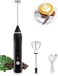 Fomatrade Rechargeable Milk Frother Handheld Electric Foam Maker with Stainless Whisk 3 Speed for Bulletproof Coffee Latte Cappuccino Hot Chocolate (Black)