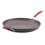 Rachael Ray Hard Anodised Nonstick 36cm Family Frying Pan, Dishwasher Safe with Red Helper Handle