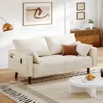 DWVO 56" Loveseat Sofa, Velvet Fabric Sofa Couch for Small Space, Modern Loveseat with Button Tufted Seat and Side Storage Pockect, 2 Seater Couch for Living Room Bedroom, 2 Pillows Included, Beige