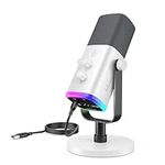 Fifine Dynamic Studio XLR/USB Microphone, Gaming Streaming RGB Microphone for PC/MAC/PS5, Desktop Computer Mic with Monitoring Headphones Jack, Gain Knob, RGB for Podcast Recording-AM8 White