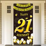 DPKOW Black Gold 21st Birthday Decoration for Man Woman, Black Gold 21st Birthday Banner for Backdrop Door Decoration, Fabric 21st Birthday Background Banner for Garden Table Wall Decoration, 185x90cm