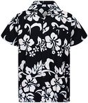 V.H.O. Funky Hawaiian Shirt, Shortsleeve, Hibiscus, Black, M