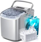 Portable Countertop Ice Maker Machine with Handle, 9 Bullet-Shaped Ice Cubes Ready in 6 Mins, 26Lbs/24H, Self-Cleaning Function with Ice Scoop and Basket for Home/Kitchen/Party (Grey)