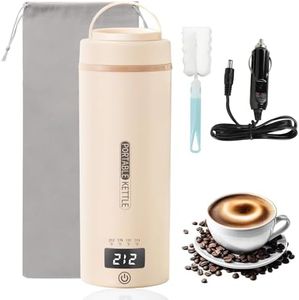 Car Kettle Water Boiler 12V - Portable Electric Kettle Car Coffee Maker 500ml, 4 Adjustable Temperature for Coffee Tea Heater, Car Travel Kettle 316 Stainless Steel (Cream)