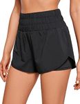 CRZ YOGA 2 in 1 High Waisted Running Shorts for Women Breathable Athletic Tennis Gym Workout Shorts with Pocket Black Medium