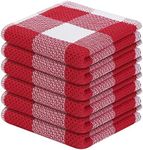 Homaxy 100% Cotton Waffle Weave Check Plaid Dish Cloths, 12 x 12 Inches, Super Soft and Absorbent Dish Towels Quick Drying Dish Rags, 6-Pack, White & Red