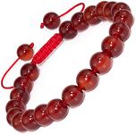 DAZCOLO Handmade Gem Bracelet Adjustable Macrame Gemstone 8mm Round Beads Crystals Quartz Unisex (Carnelian)