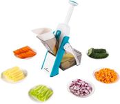 ONCE FOR ALL Safe Mandoline Slicer 5 in 1 Vegetable Cutter, Strips Julienne Dicer Adjustable Thickness 0.1-8 mm for Kitench Fast Meal Prep (Blue)