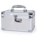 DOMOHO Medicine Lock Box 28(L) x17(W) x17.5(H) CM First Aid Box Security Box Cash Box Tool Box Multipurpose Storage Box (Silver)