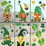 WENWELL Gnome Leprechaun Footprin St. Patrick's Day Window Cling Decorations for Glass,Irish Shamrock Rainbow Saint Patty Day Home Decor Decals,Door Ornaments Stickers for Holiday Party,9 Sheets