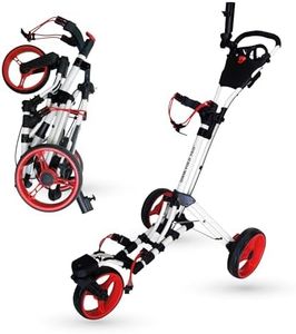 Qwik-Fold 360 Swivel 3 Wheel Push Pull Golf CART - 360 Rotating Front Wheel - ONE Second to Open & Close! (White/Red)