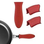 3 Pcs Silicone Assist Hot Pan Handle Holder, Non-Slip Pot Holder Sleeve, Kitchen Household Cast Iron Skillet Insulated Handle Cover for Frying Pans, Griddles(Red)