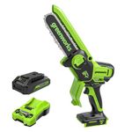 Greenworks 24V 6" Brushless Mini Chainsaw, Small Cordless Handheld Saw, 2.0Ah Battery and Charger Included