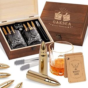 Oaksea Gifts for Men Dad Husband, Father's Day Anniversary Birthday Gifts for Him Boyfriend, Stainless Steel Whiskey Glasses and Whiskey Stones Set, Cool Burbon Scotch Cocktail Set Gifts, Wooden