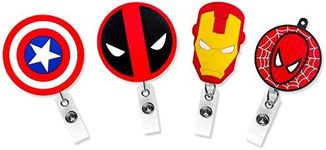 Finex Set of 4 or 5 Badge ID Clip Reel Retractable Holder Office Work Nurse Name Badge Tag Clip On Card Holders Cute - 30 inch Cord Extension One Size Red (Marvel)