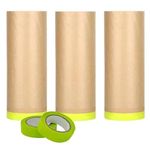 Pre-Taped Masking Paper-12inchx50feet Tape and Drape Painters Paper,Automotive Paint Masking Paper,Masking Paper for Painting Cars,Floor Protection,Wall Covering(Masking Paper:3rolls,Tape:2rolls)