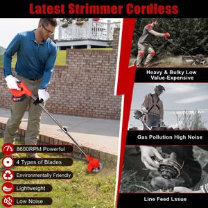 Xbzzgmg Cordless Grass Trimmer – Adjustable Brush Cutter, 2 Batteries, 4 Blades