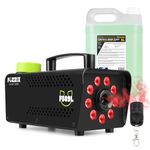 Fuzzix F509L Party Fog Machine with RGB LED Lights, Wireless Remote Control and 5L Eco Green Smoke Fluid - Small Disco Fog Machine for DJ Events, Halloween, Weddings and Parties
