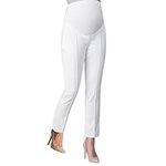 Maternity Pants Comfortable Over Bump Women Pregnancy Casual Capris For Work Maternity Skirts (White, L)