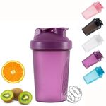 zukent Protein Shaker Bottle with Stainless Steel Mixing Ball, Shaker for Protein Shakes, Protein & Supplement Shaker Bottle, BPA Free, DEHP-Free, Leakproof, for Fitness Sports Gym - 400ml (Purple)