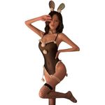 Women's Sexy Bunny Roleplay Lingerie Perspective Mesh Plush Rabbit Set One Piece Bodysuit Naughty Maid Costume