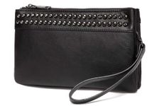 VASCHY Clutch Bag for Women, Soft Leather Wristlet Wallet Cell Phone Rivet Cross Body for Women with Card Slots Ladies Handbags & Shoulder Bags Purse with Detachable Strap (Black)