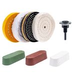 8 Pcs 4 Inch Buffing Polishing Wheels Set with 3 Pcs Polish Compound 1/2” Arbor Hole for Bench Grindes Compounds