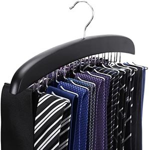 CENZICOM Wooden Tie Hanger,24 Tie Organizer Rack Hanger Holder Hook (Black)