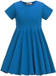 TriKalor Girls Dresses Short Sleeve Solid Color Skater Casual Twirly Dress with Pockets, Sky Blue, 12-14 Years