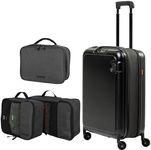 BARA 3 Piece Hardside Expandable Carry On Luggage with TSA Lock and Double Spinner Wheels - Includes Packing Cubes & Toiletry Bag - Water Resistant Rolling Suitcase & Travel Accessories, Black