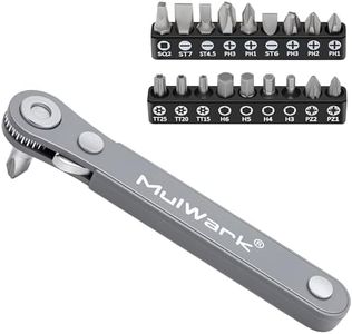 MULWARK 20pc 1/4 Ultra Low Profile Mini Ratchet Wrench Close Quarters Screwdriver Set with High Torque - Right Angle EDC Tool with 90 Degree Mini Offset Reversible Drive Handle & Multi Hex Bits Set