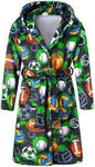 uideazone Boys Bathrobe Sport Ball Soft Fleece Robes Plush Hooded Bathrobes Sleepwear for Kids 7-8 Years