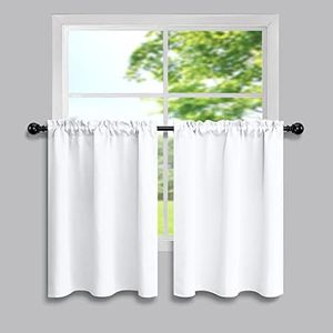 Mrs.Naturall Cafe Kitchen Curtains 36 Inch Length,White Room Darkening Privacy Not See Through Curtains That Let Light in,Sets of 2 Piece