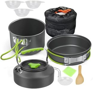 Utensilios Cocina Camping Kit, 10 Artículos Sartén para Acampar, con Bolsa con Cordón, para Exterior, Camping, Picnic (2 a 3 Personas)